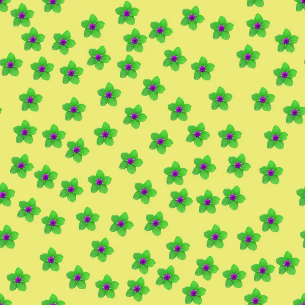 Modèle répétitif sans couture avec des fleurs en vert sur fond jaune — Photo