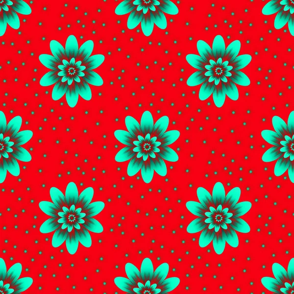 Seamless repeat pattern with light green, turquoise flowers  on — Stockfoto