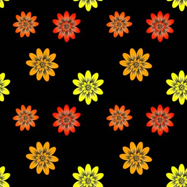 Seamless repeat pattern with orange, red and yellow flowers  on 