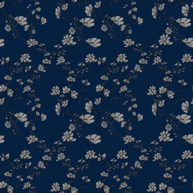 seamles pattern of tree branch with flowers and leaves, graphic 