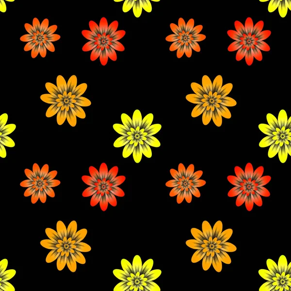 Modèle répété sans couture avec des fleurs orange, rouge et jaune sur — Photo