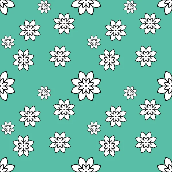 Seamless repeat pattern with white flowers  on turquoise backgro — ストック写真