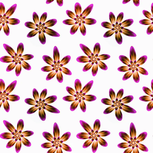 Seamless repeat pattern with pink and gold flowers  on white bac — 图库照片