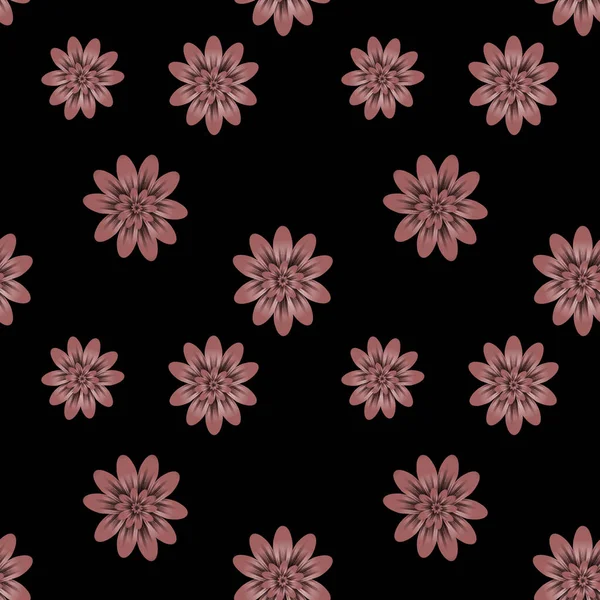 Seamless repeat pattern with cocoa flowers on black background. For drawn fabric, gift wrap, wall art design. — Stock Photo, Image