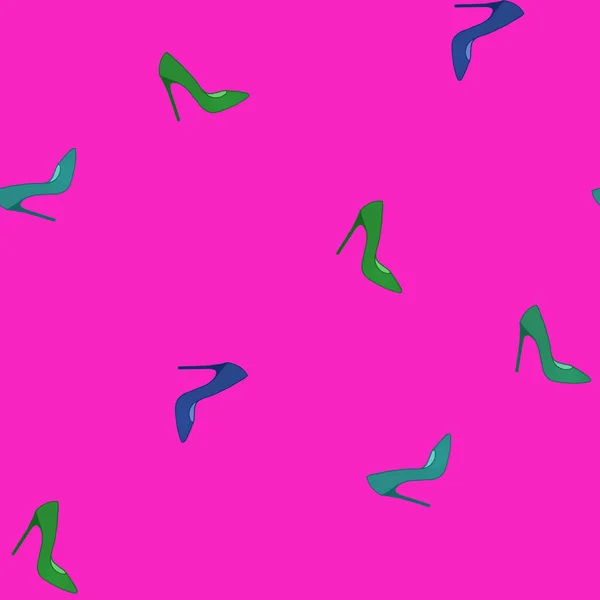 Patrón de zapatos sin costura. Elemento de diseño de glamour. Zapatos de tacón alto color turquesa sobre fondo rosa para envolver papel y paquetes de ventas. Moda ilustración de moda —  Fotos de Stock