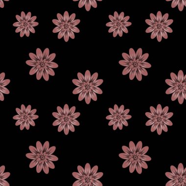 Seamless repeat pattern with cocoa flowers on black background. For drawn fabric, gift wrap, wall art design