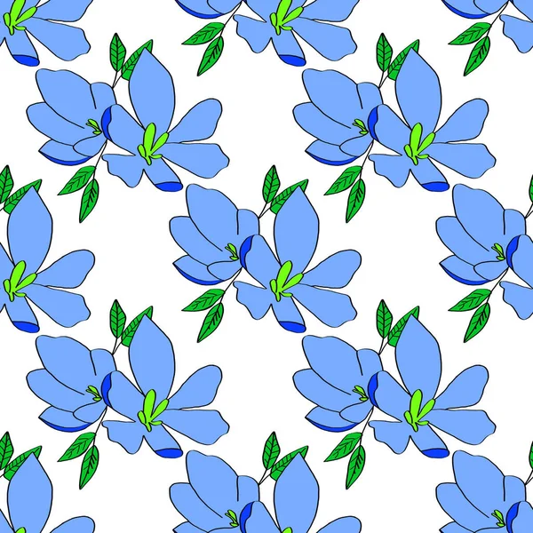 ユリの花のシームレスな背景 白い背景に青い花を咲かせます 包装紙 布プリント ウェブページの背景 カード 壁紙として使用することができます — ストック写真