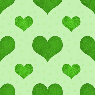 Kusursuz desenli yeşil kalpler sevgililer günü şablonu açık yeşil arka plan. ambalaj kağıdı, arkaplan, kumaş baskısı, web sayfası arkaplanı, duvar kağıdı olarak kullanılabilir.