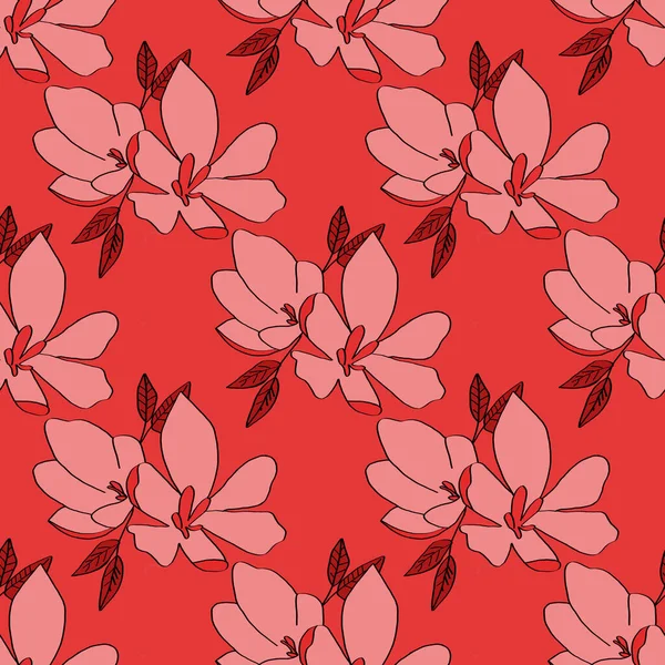 ユリの花のシームレスな背景 珊瑚の背景に薄紅色の花を咲かせます 包装紙 布プリント ウェブページの背景 カード 壁紙として使用することができます — ストック写真