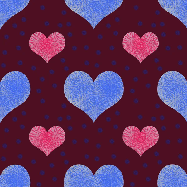 Seamless Pattern Pink Blue Hearts Valentine Day Template Claret Background — Stock Photo, Image