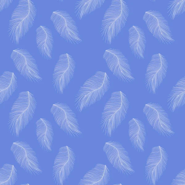 Nahtloses Muster Mit Handgezeichneten Weichen Weißen Federn Auf Blauem Grund — Stockfoto