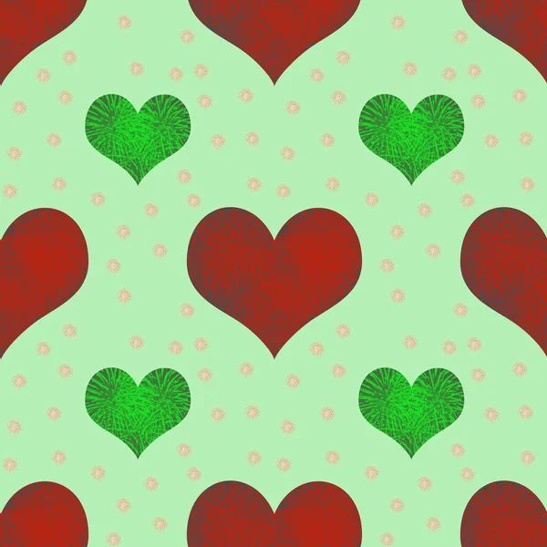 Seamless Pattern Red Green Hearts Valentine Day Template Background Can — Stock Photo, Image