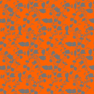 Ağaç dalının silüeti, çiçek ve yapraklarla süslenmiş, elle çizilmiş, gür lav arka planında. Çizilmiş kumaş, hediye paketi, duvar tasarımı, duvar kağıdı, kart, tekstil için basit kalem sanatı.