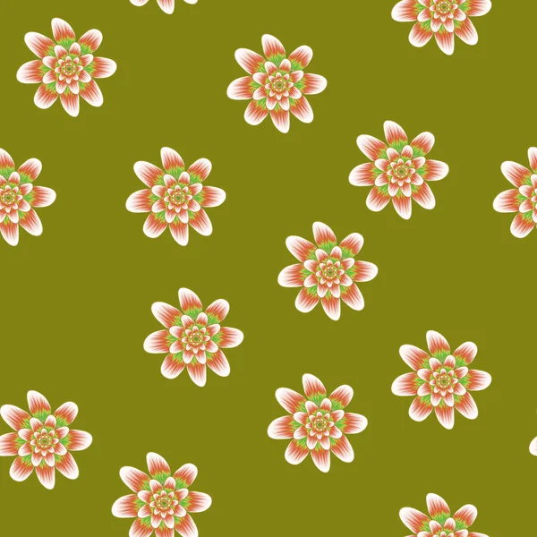 Seamless Repeat Pattern Multi Colour Flowers Green Background Drawn Fabric — Stock Photo, Image