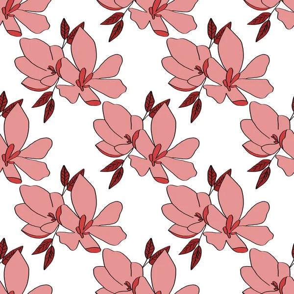 ユリの花のシームレスな背景 白い背景に薄紅色の花を咲かせます 包装紙 布プリント ウェブページの背景 カード 壁紙として使用することができます — ストック写真