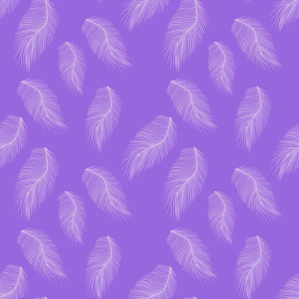 薄紫地に手描きの柔らかさの白い羽を持つシームレスなパターン 結婚式の装飾のための素晴らしい 包装紙 生地印刷 ウェブページの背景 — ストック写真