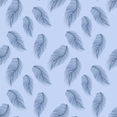 Mavi üzerine elle çizilmiş yumuşaklık tüyleri ile kusursuz desen, düğün dekorasyonu için harika, ambalaj kağıdı, arka plan, kumaş baskısı, web sayfası arka plan, duvar kağıdı,.