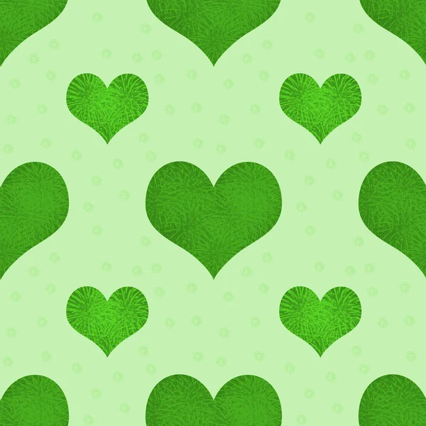 シームレスなパターングリーンハートバレンタインデーテンプレートライトグリーンの背景 包装紙 生地プリント ウェブページ背景 壁紙として使用できます — ストック写真