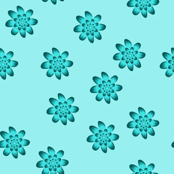 Naadloze Herhaling Patroon Met Groene Bloemen Turquoise Achtergrond Voor Getekende — Stockfoto