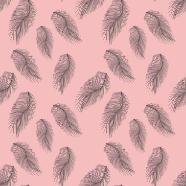 Pembe arka planda elle çizilmiş yumuşaklık tüyleri olan kusursuz desen, düğün dekorasyonu için harika, ambalaj kağıdı, arka plan, kumaş baskısı, web sayfası arka fon, duvar kağıdı,