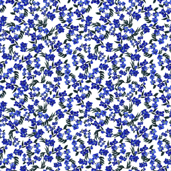 Bezešvé Vzor Divoké Fialové Květy Listy Bílém Pozadí Květinová Ilustrace — Stock fotografie
