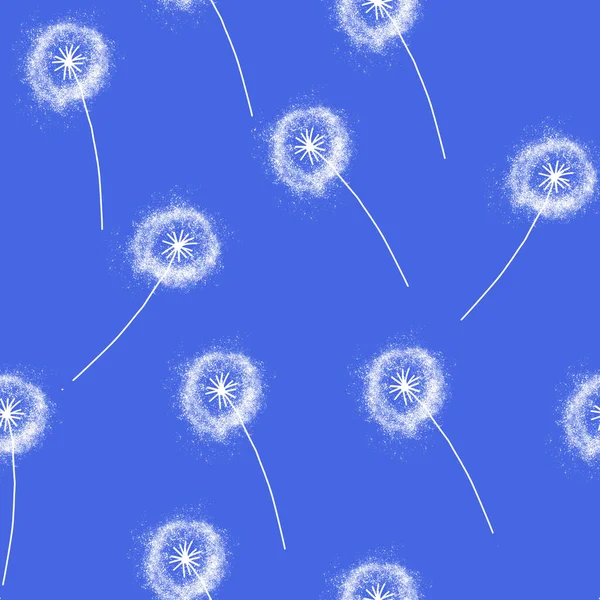 Floral pattern with hand drawn dandelions. Endless pattern for wallpaper, pattern fills, web page blue background, surface textures. Hand drawn dandelion, botany.