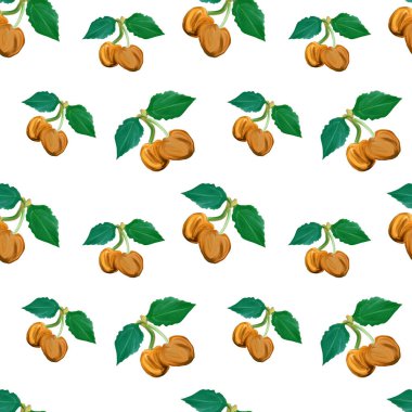 Tatlı, kirazsız desen. Tekstil, ambalaj kağıtları, duvar kağıtları beyaz arka planda izole edilmiş tatlı kırmızı kirazlar için iyidir. Gouache el çizimi çizimi.