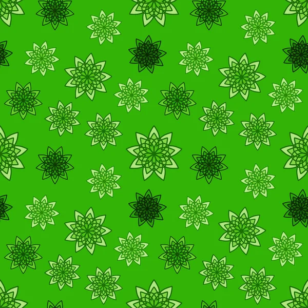緑の背景に緑の花飾りでシームレスにパターン キッチンの壁紙やバスルームの床のための花のテクスチャ 包装紙 生地プリント 壁紙として使用できます — ストック写真