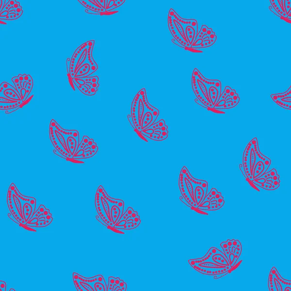 Seamless pattern, pink butterfly art blue background design for fabric and decor. Perfect for wallpaper, gift paper, pattern fills, web page background, spring and summer greeting cards — Stock Photo, Image