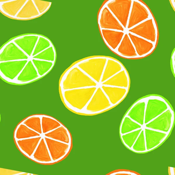 Gouache Citrus Seamless Pattern Hand Painted Fresh Ripe Summer Lemon — Stock Photo, Image