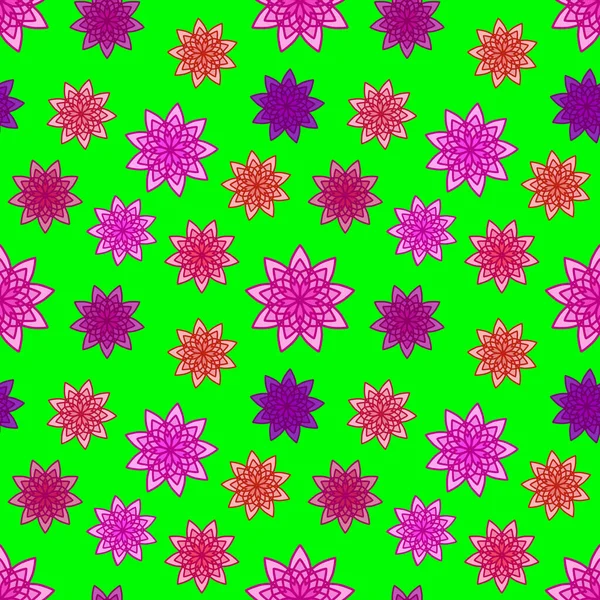 Mönster Sömlös Med Violett Och Rosa Blommönster Grön Bakgrund Blomma — Stockfoto