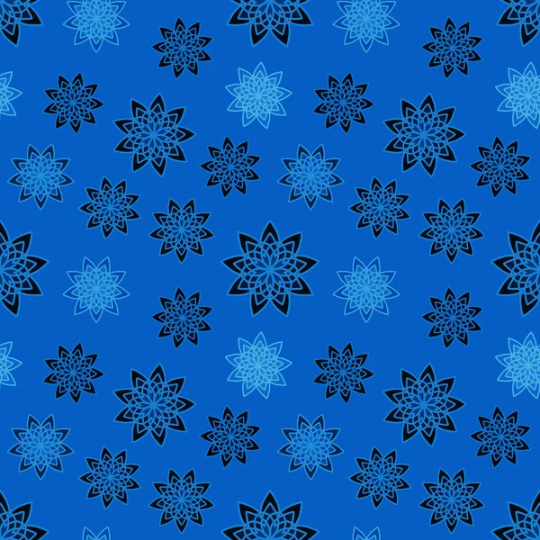 Patroon Naadloos Met Zwarte Blauwe Bloemen Ornamenten Bllue Achtergrond Bloementextuur — Stockfoto