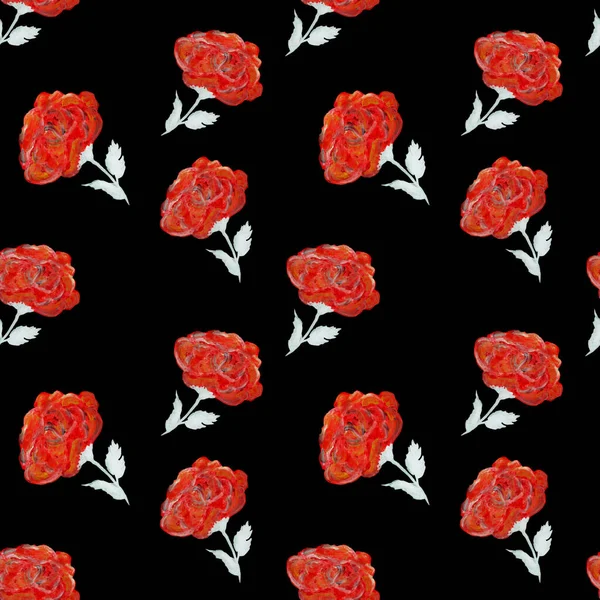 Siyah Arka Planda Gül Çiçekleri Yapımı Guaj Yağsız Desenli Yağlı — Stok fotoğraf