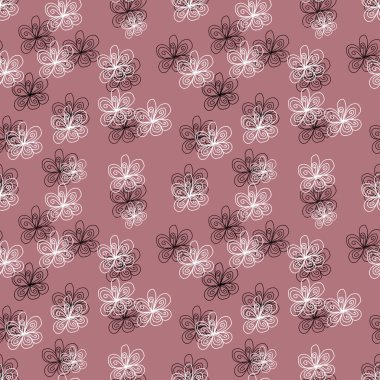 Pembe arka planda beyaz, siyah ve bej renkli el çizimleri olan kusursuz bir desen. Düğün dekorasyonu, ambalaj kağıdı, arkaplan, kumaş baskısı, web sayfası arkaplanı, duvar kağıdı için harika.