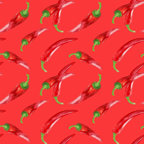 Peperoni Peperoncino Disegnati Mano Modello Rosso Senza Cuciture Illustrazione Manuale — Foto Stock