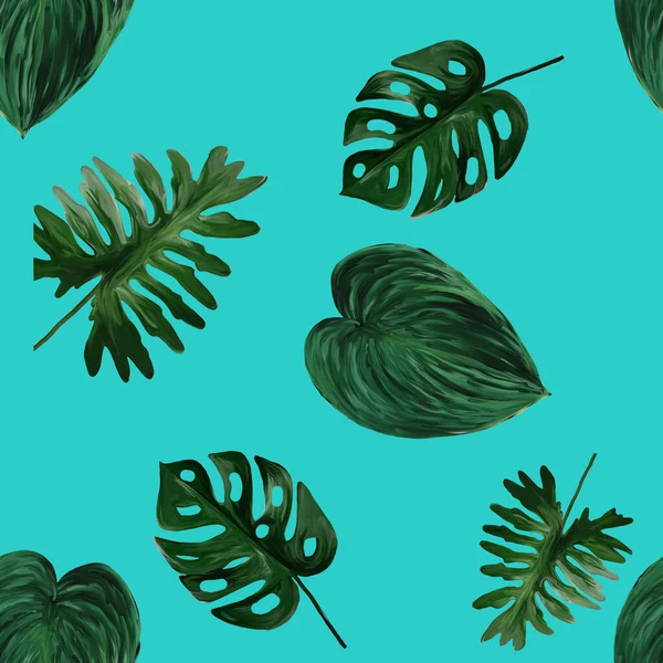 Оригинальный Безморщинистый Узор Яркими Растениями Листьями Зеленом Фоне Бесшовный Узор — стоковое фото