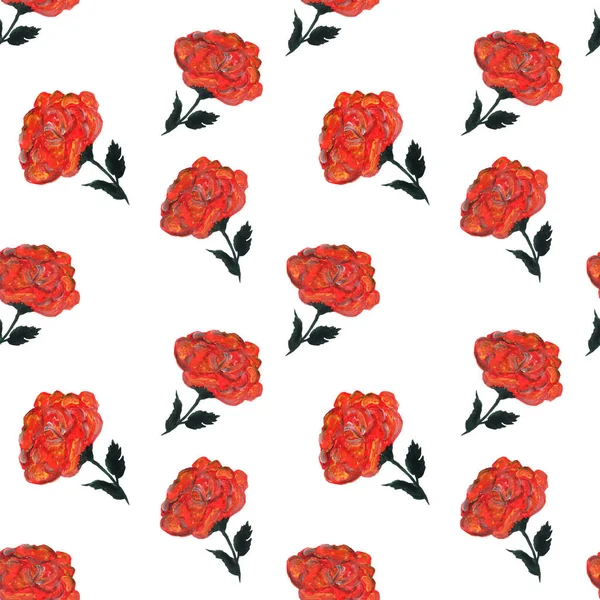 Rosa flores sobre fondo blanco gouache hecho a mano, pintura al óleo patrón sin costuras suave. Fondo para páginas web, invitaciones de boda, guardar las tarjetas de fecha — Foto de Stock