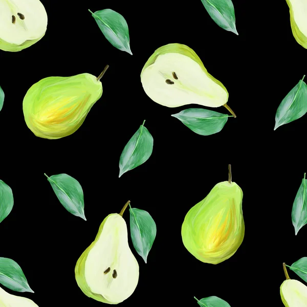 Colheita Peras Doces Com Folhas Guache Frutas Ilustração Desenhado Mão — Fotografia de Stock