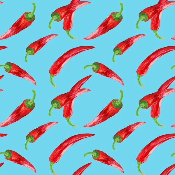 Chili Paprika Kézzel Rajzolt Zökkenőmentes Minta Kézi Illusztráció Gouache Ban — Stock Fotó