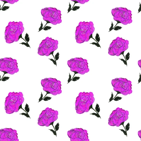 Rosenblüten Handgemachte Gouache Ölfarbe Nahtlose Muster Sanft Hintergrund Für Webseiten — Stockfoto