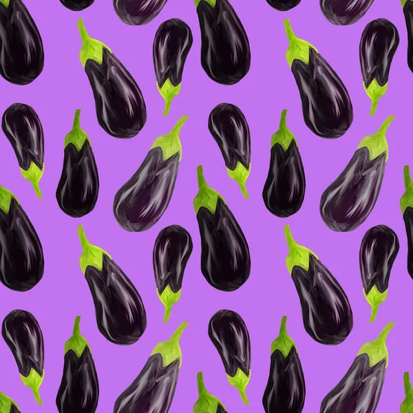 Varratok Padlizsán Minta Eggplant Rajzolt Reális Stílusban Egy Orgona Háttér — Stock Fotó