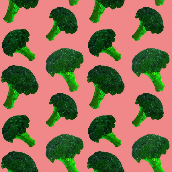 Gouache Deki Mercan Arka Planında Izole Edilmiş Brokolili Pürüzsüz Desen — Stok fotoğraf