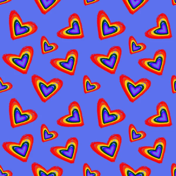 패턴으로 Lgbt 색상의 보라색 배경에 무지개 하트가 그려져 프라이드 Lgbt — 스톡 사진