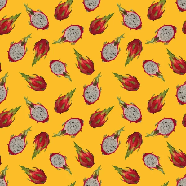 Padrão Sem Fermento Amarelo Com Frutas Dragão Fundo Pitaya Ilustração — Fotografia de Stock