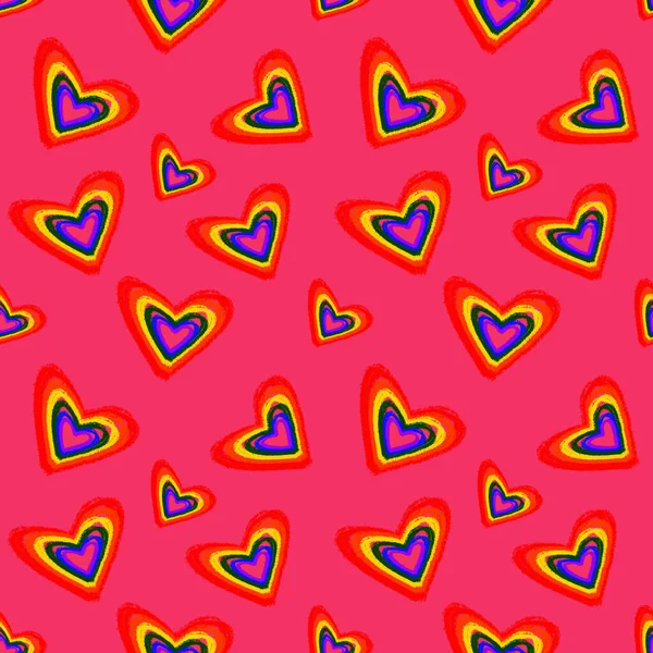 Απρόσκοπτη Μοτίβο Καρδιές Ουράνιο Τόξο Χρωματισμένα Λοατ Χρώματα Σημαία Pink — Φωτογραφία Αρχείου