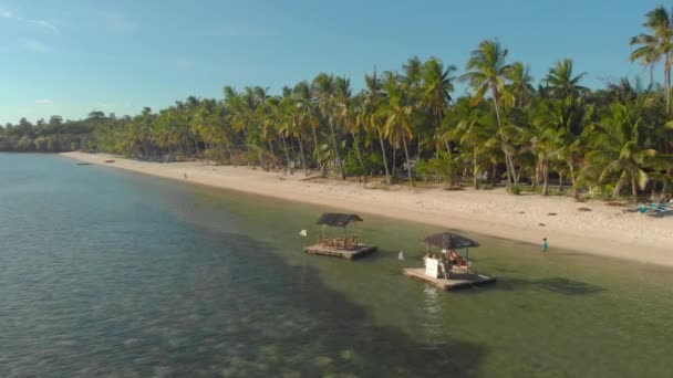 Sensaciones Verano Playa Rodeada Palmeras Con Balsa Bambú Océano San — Vídeos de Stock