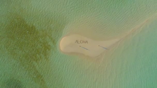 用海星在坎达曼沙洲上创作的热带沙洲阿罗哈的4K空中俯视图 在菲律宾巴拉望巴拉巴克 无人驾驶飞机在黄昏时分在沙滩上散步 — 图库视频影像