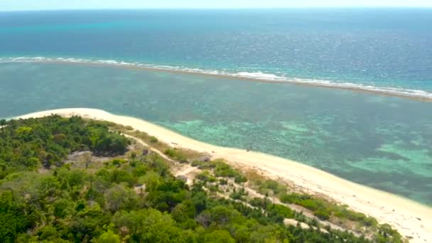Top Kilátás Kis Sziget Fehér Homokos Strand Korallzátonyok Légi Látvány — Stock videók