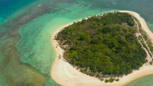 Κάτοψη Μικρού Νησιού Λευκή Αμμουδιά Και Κοραλλιογενείς Υφάλους Εναέρια Θαλασσογραφία — Αρχείο Βίντεο
