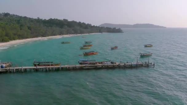 Flygsolnedgång Över Kusten Koh Touch Byn Koh Rong Island Och — Stockvideo